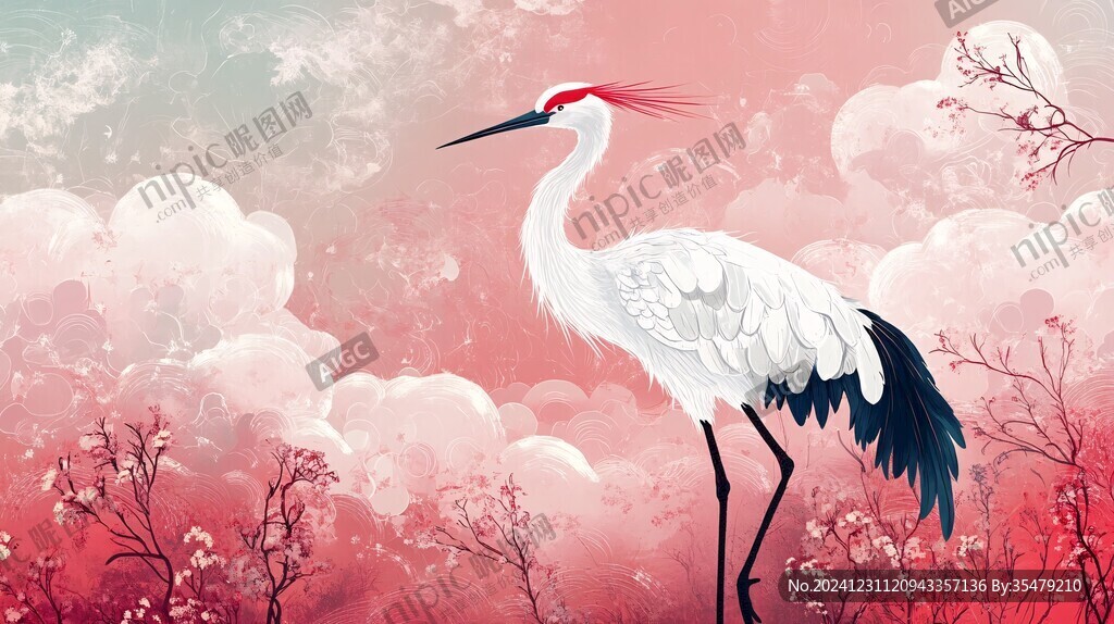 唯美仙鹤风景插画