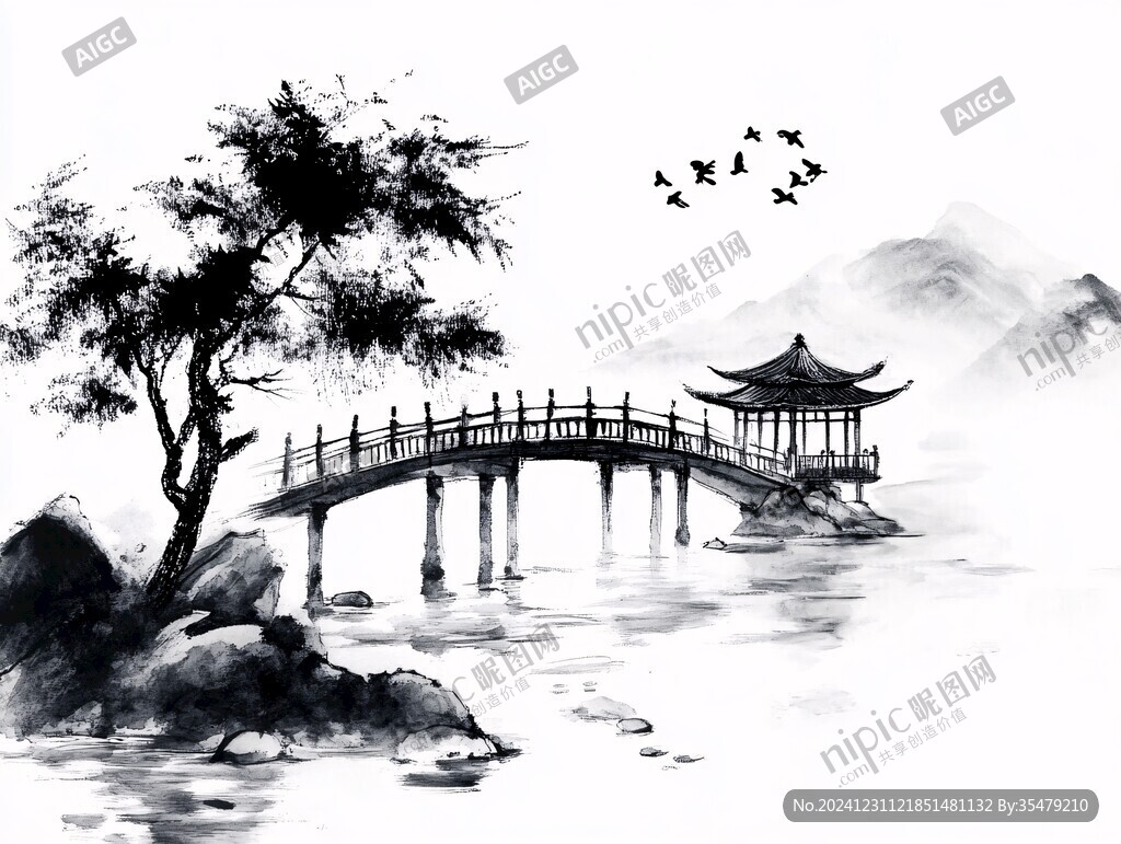 水墨画桥