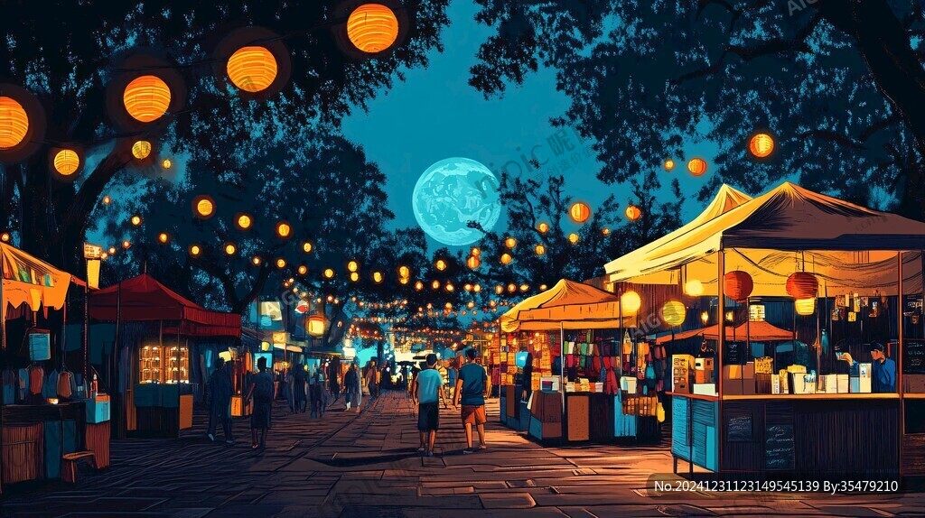 手绘夜市场景