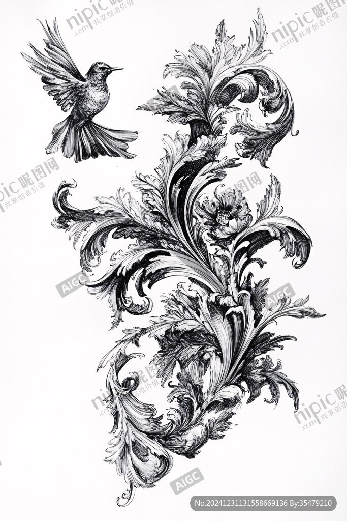 欧美风格鸟花卉