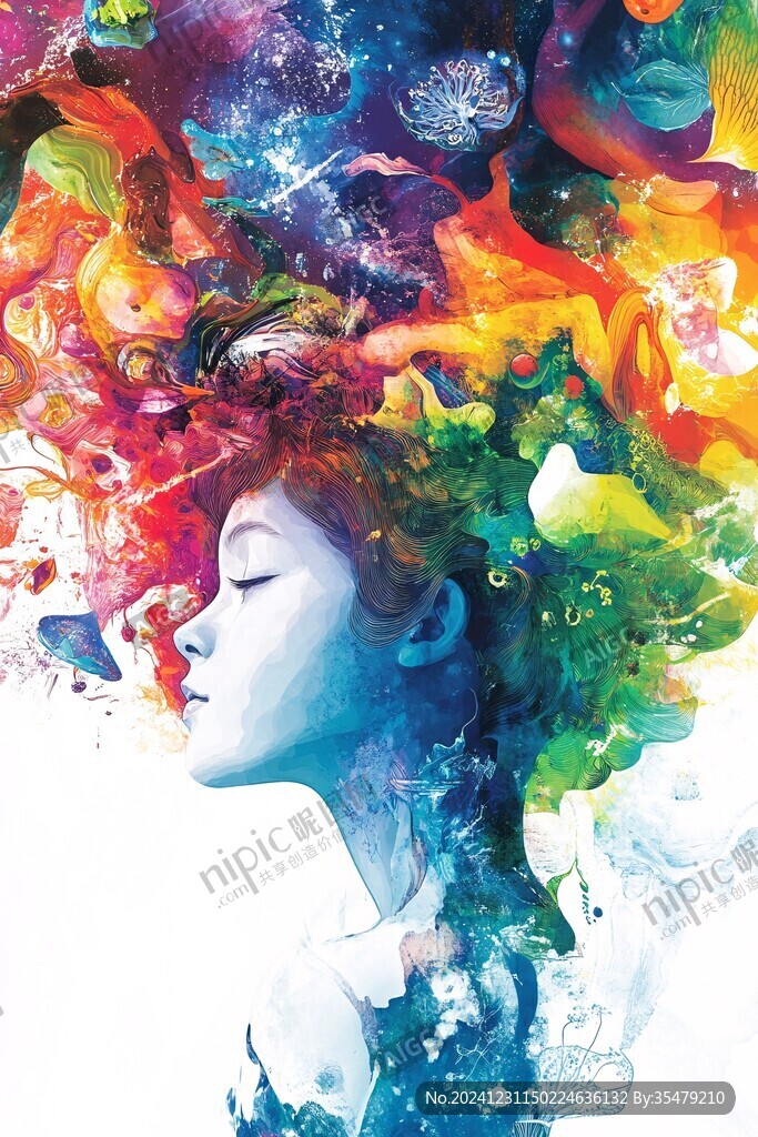 唯美抽象画水彩画女人