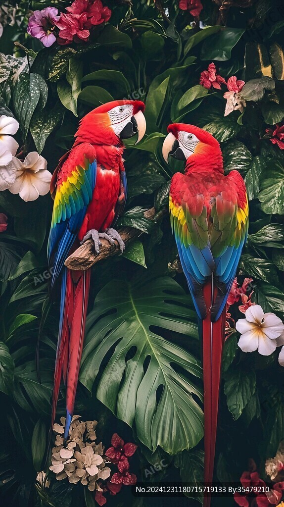 鹦鹉花卉墙纸