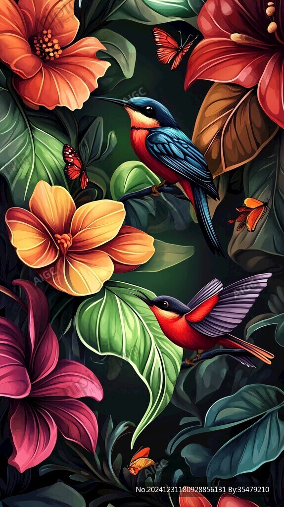 欧美风格鸟花卉