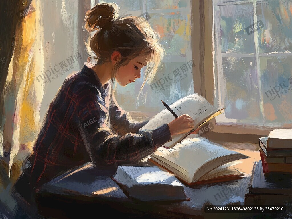 认真读书的女生