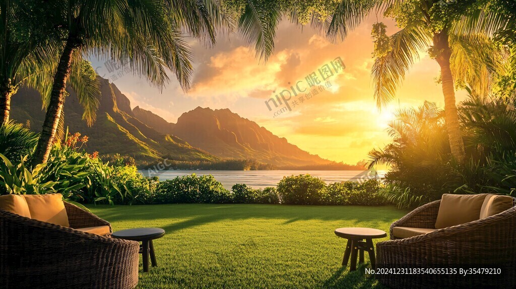 热带风景壁画背景