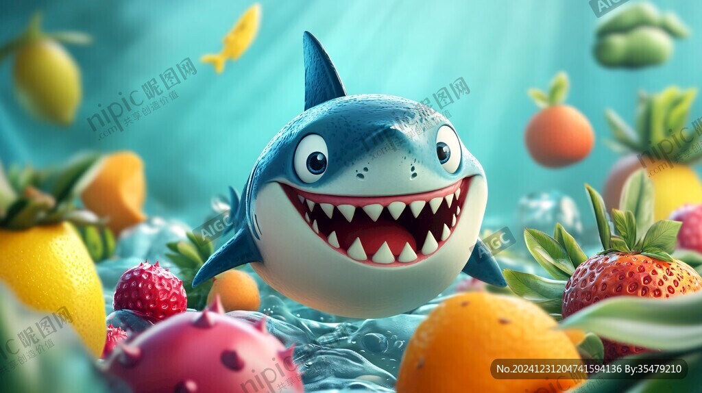 卡通鲨鱼立体画