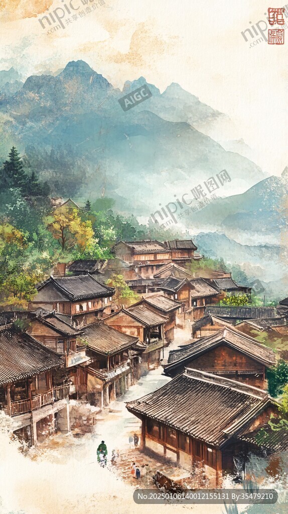 融水县风光插画