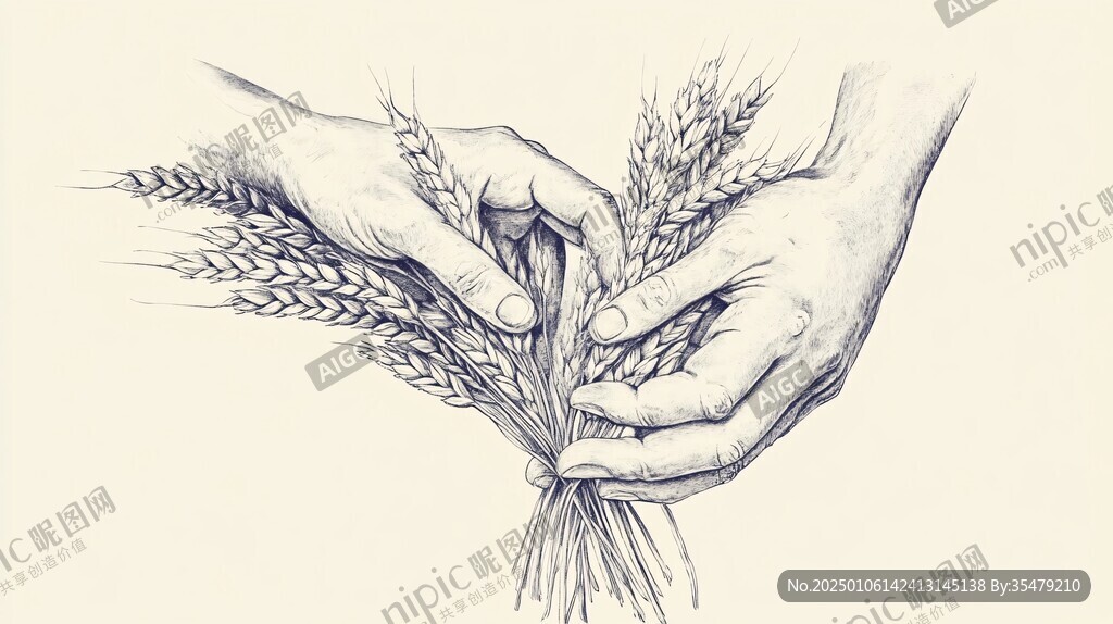 手捧麦穗插画