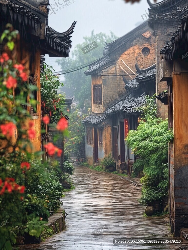古村雨景