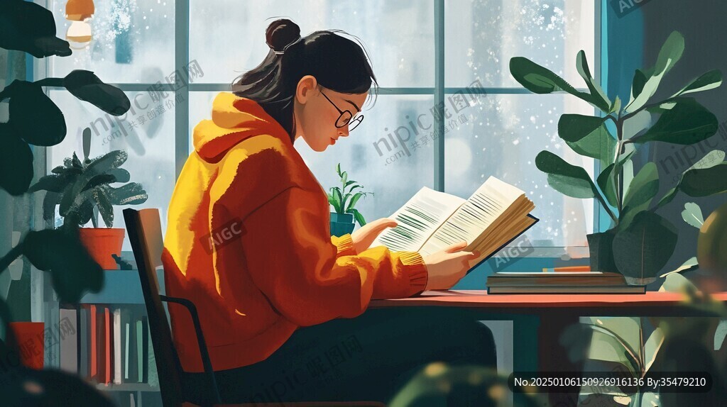 认真读书的女生