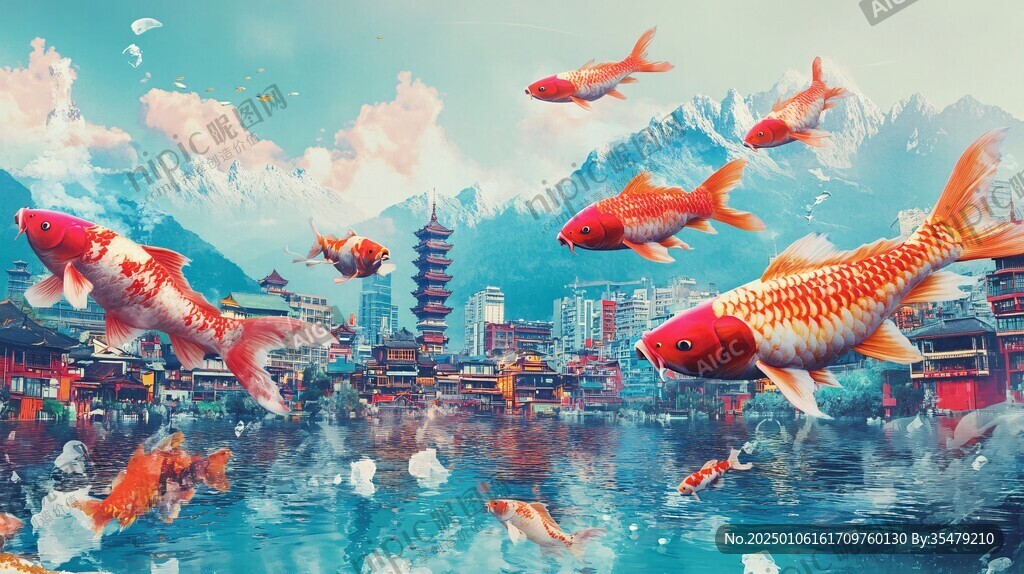 新中式山水鲤鱼