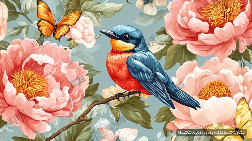 欧美风格鸟花卉