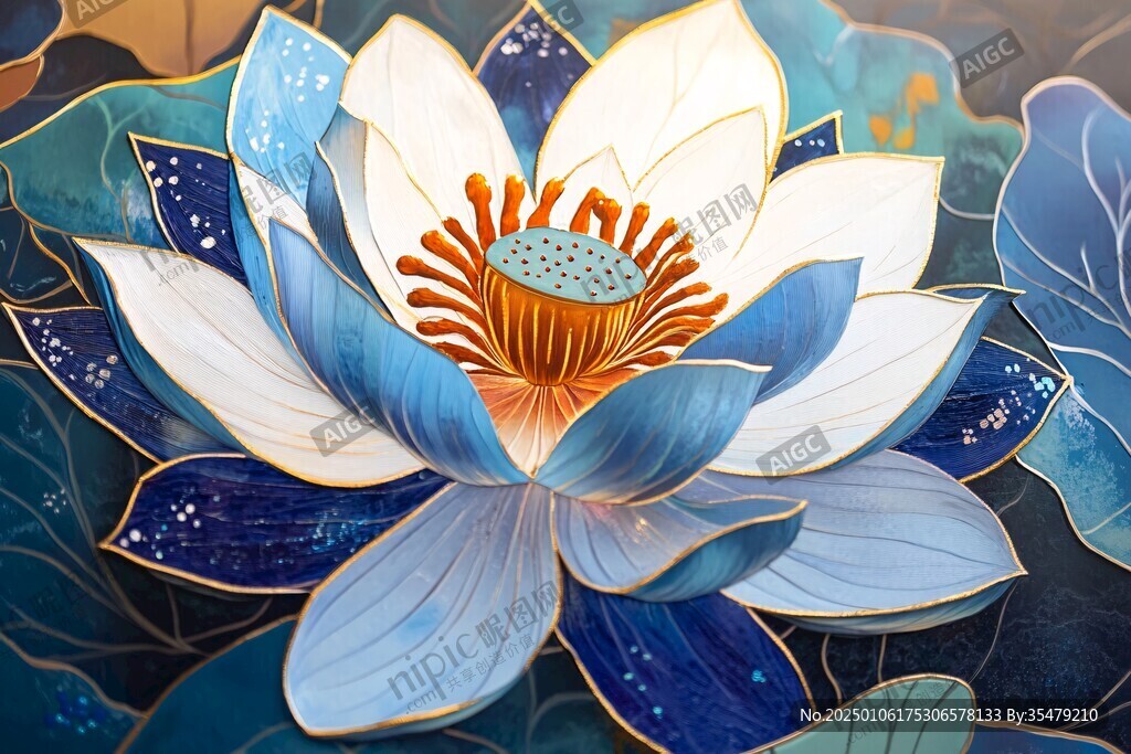 手绘金属质感荷花