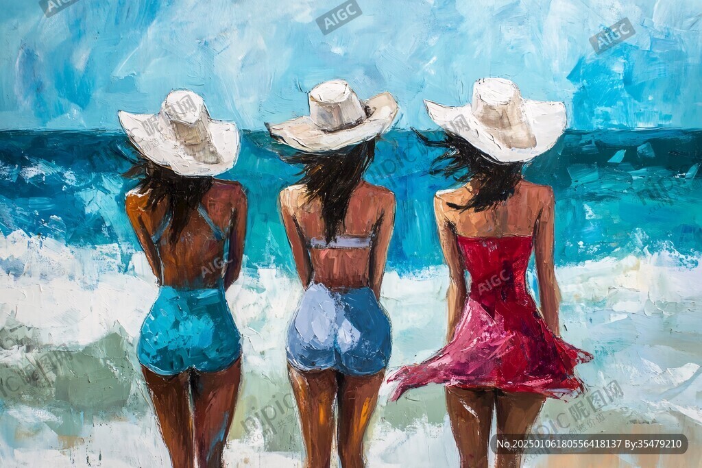 海滩比基尼女孩装饰画