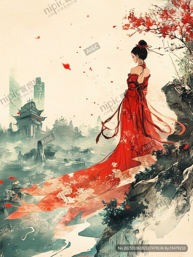 红衣少女设计古风