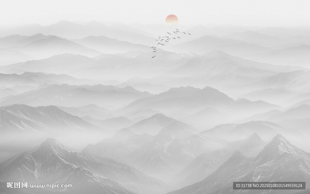 远山近水水墨风景图