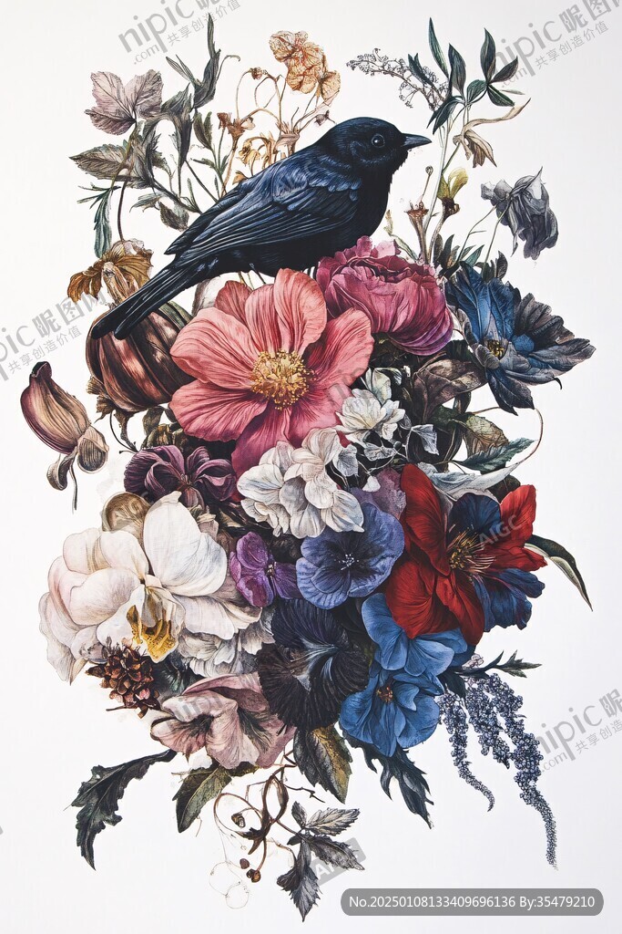 欧美风格鸟花卉