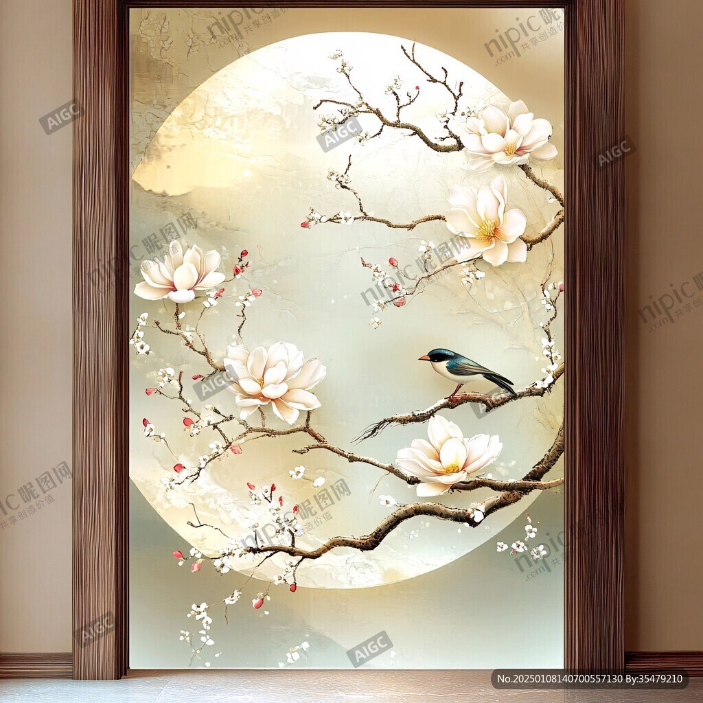 手绘梅花玻璃画