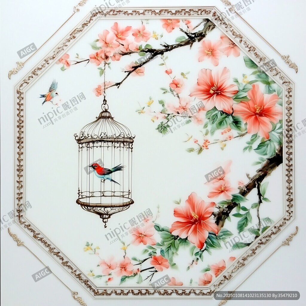 手绘花鸟玻璃画