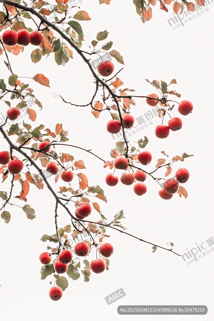 仰拍红色果实秋实