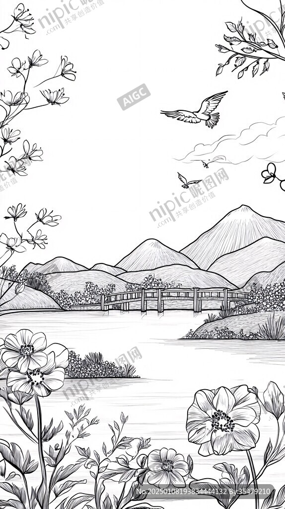 插画海报线稿底图背景