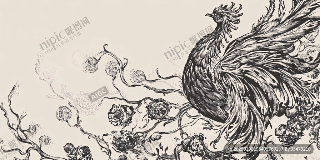 版画效果金鸡图案