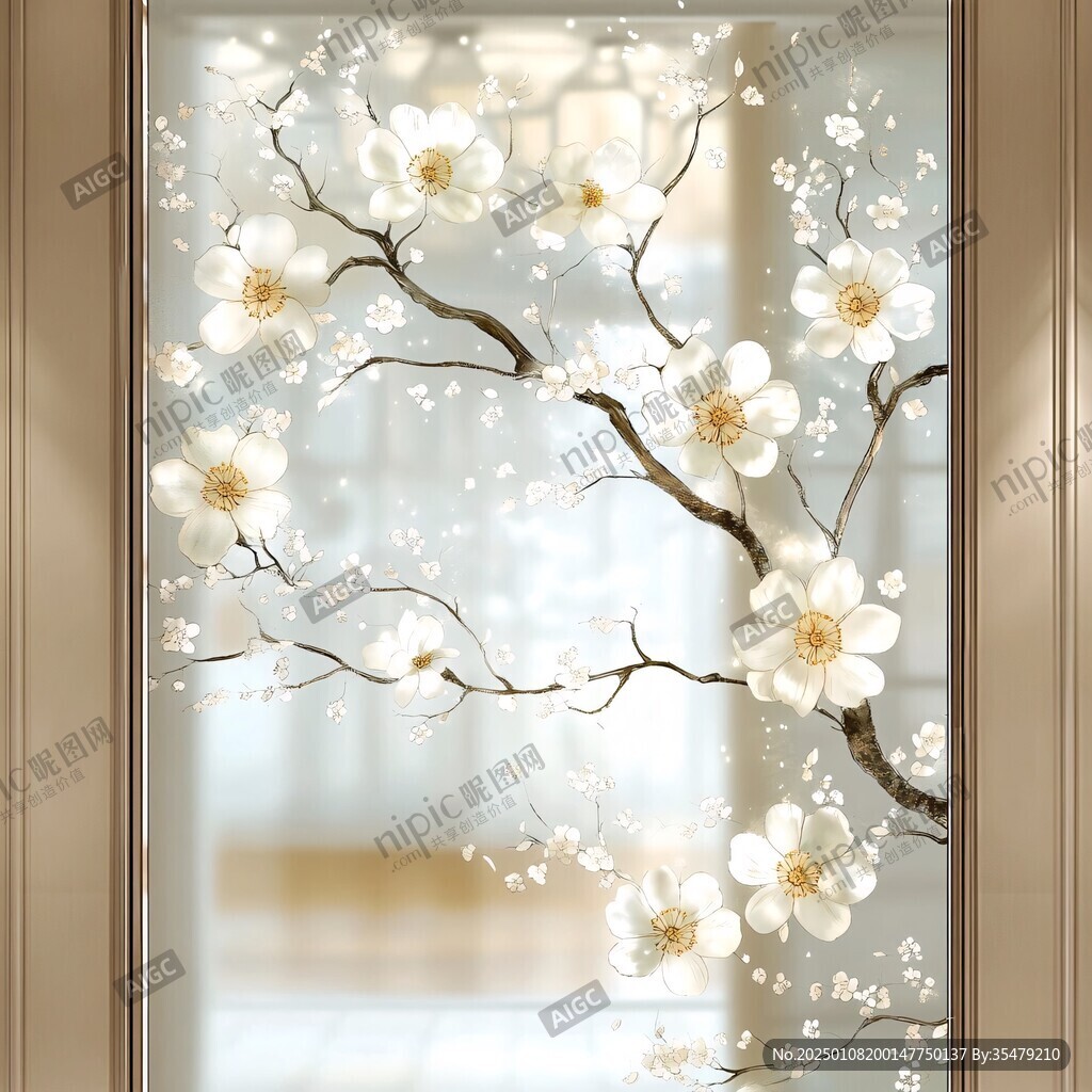 手绘梅花玻璃画