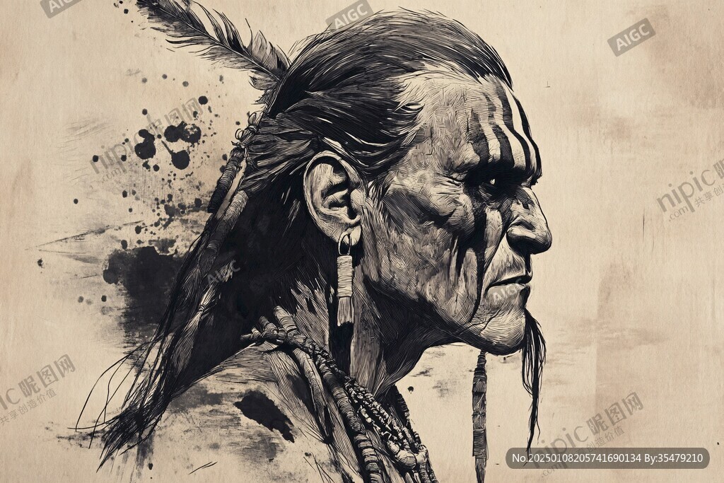 印第安人手绘