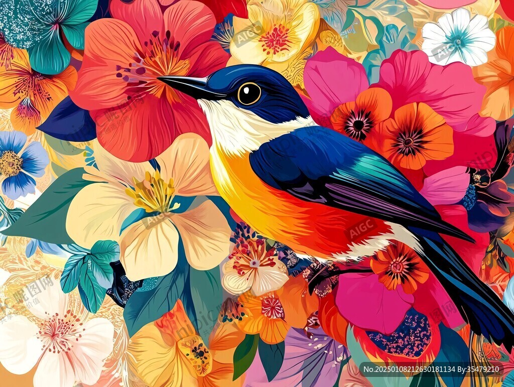 欧美风格鸟花卉