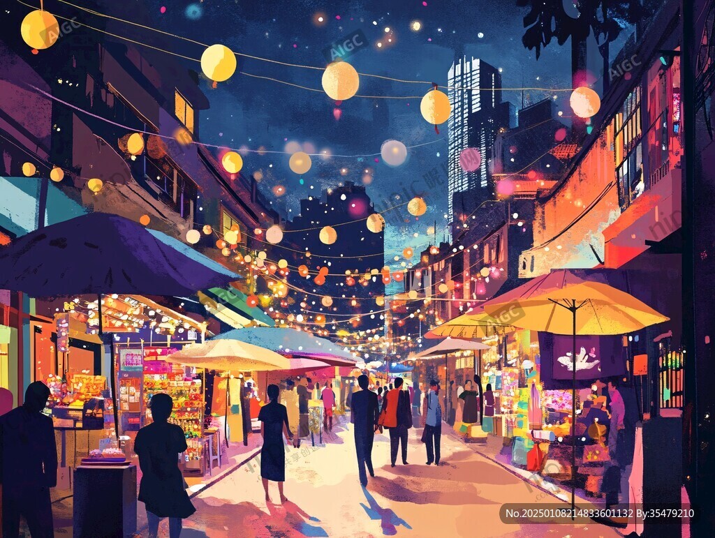 手绘夜市场景