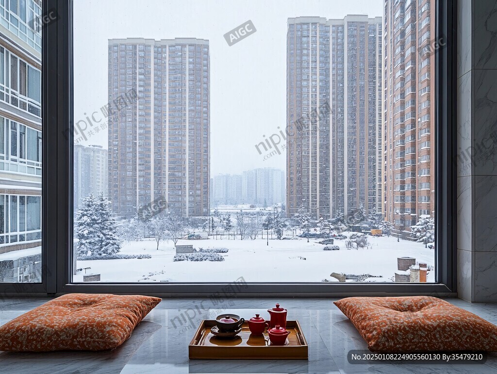 窗前雪景