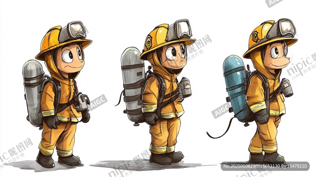 卡通动漫消防人员