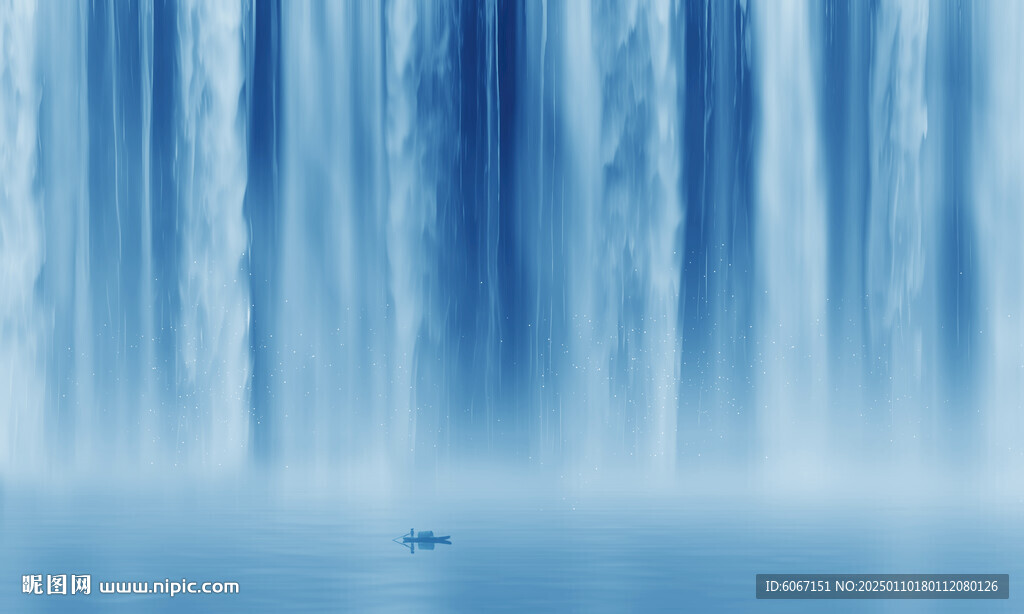 流水生财瀑布山水画