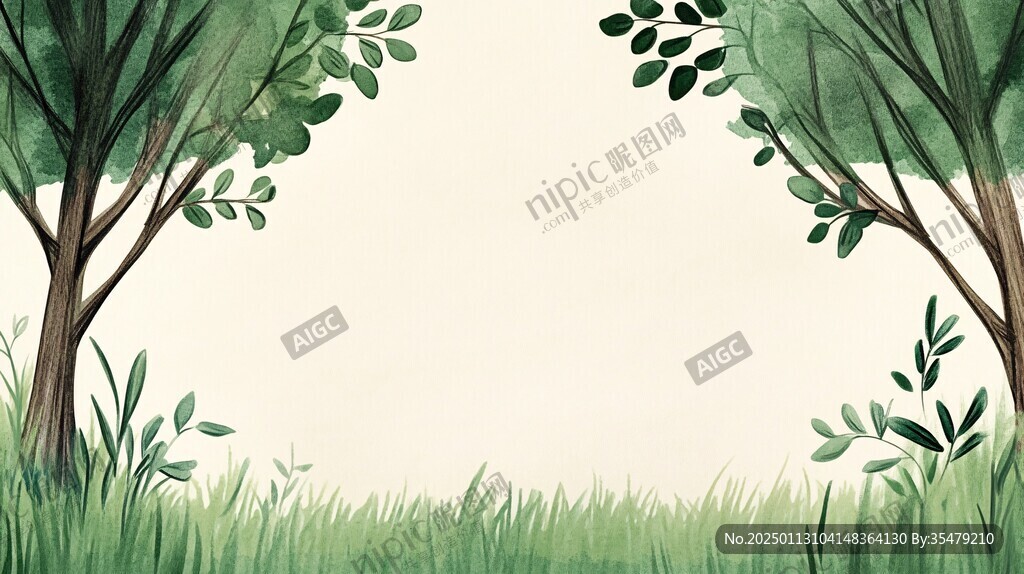 卡通绿树草地背景