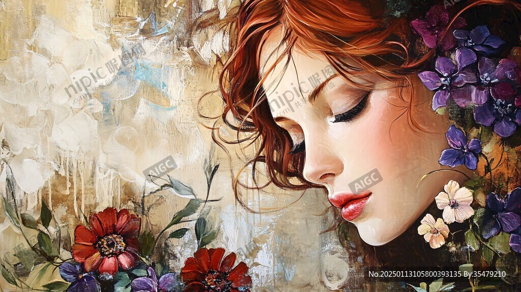 手绘女人花抽象装饰画