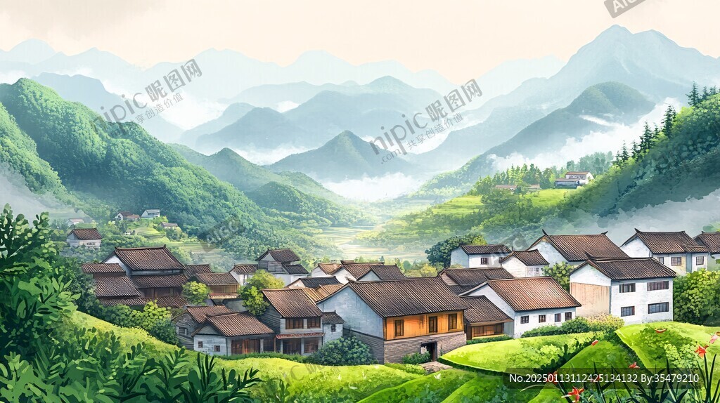 山村民居插画