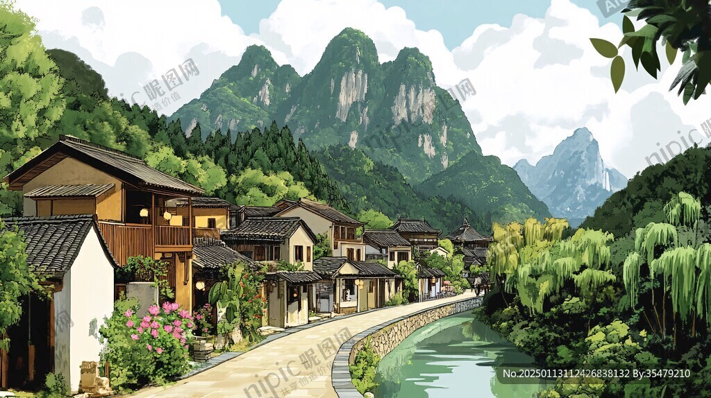 融水县风光插画