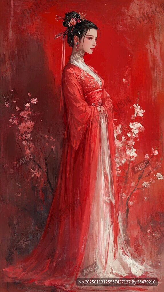 红衣少女设计古风