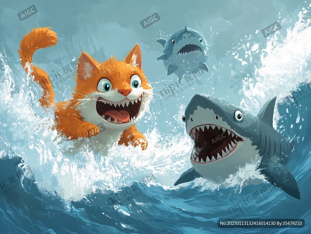 卡通鲨鱼立体画