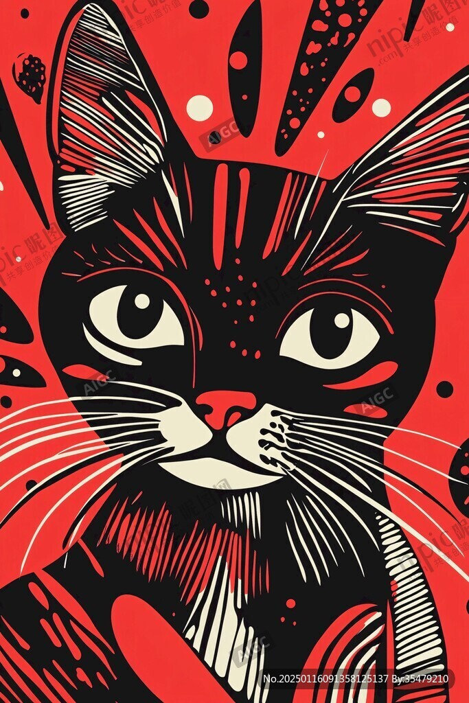 原创猫插画图案