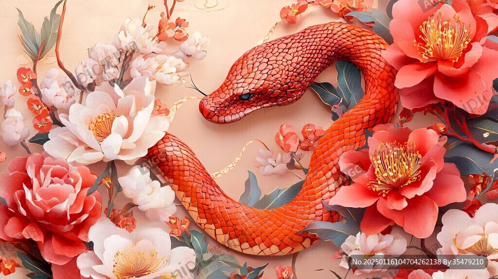 蛇年报春主题春节插画