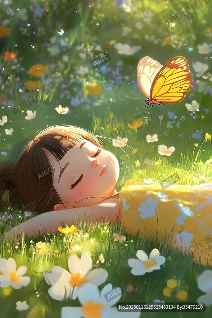 治愈系女孩睡觉春困