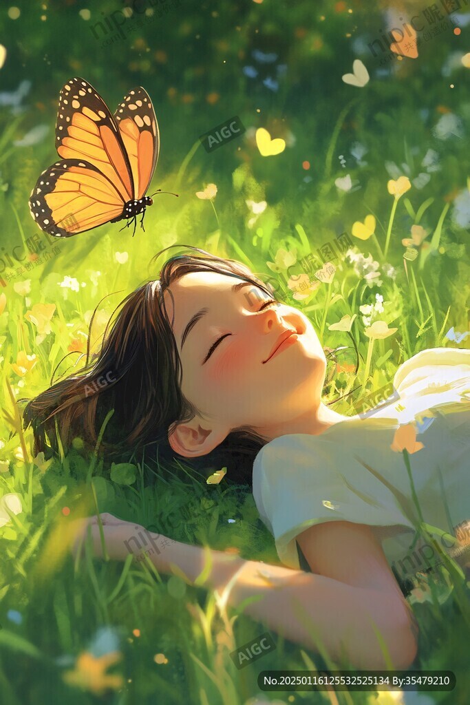 治愈系女孩睡觉春困