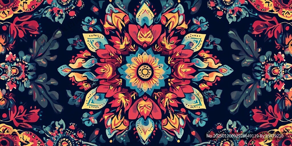 彩色民族风花草花卉