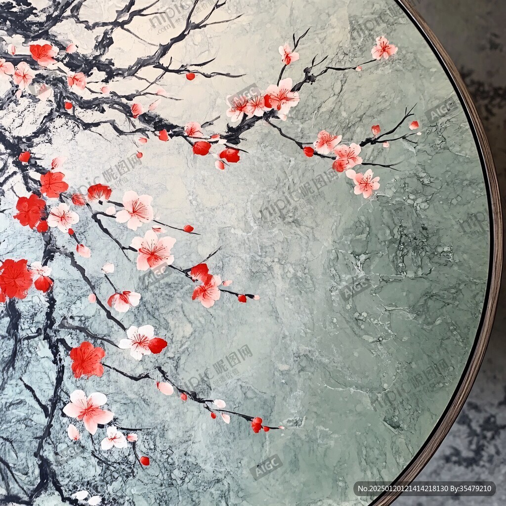 手绘梅花玻璃画