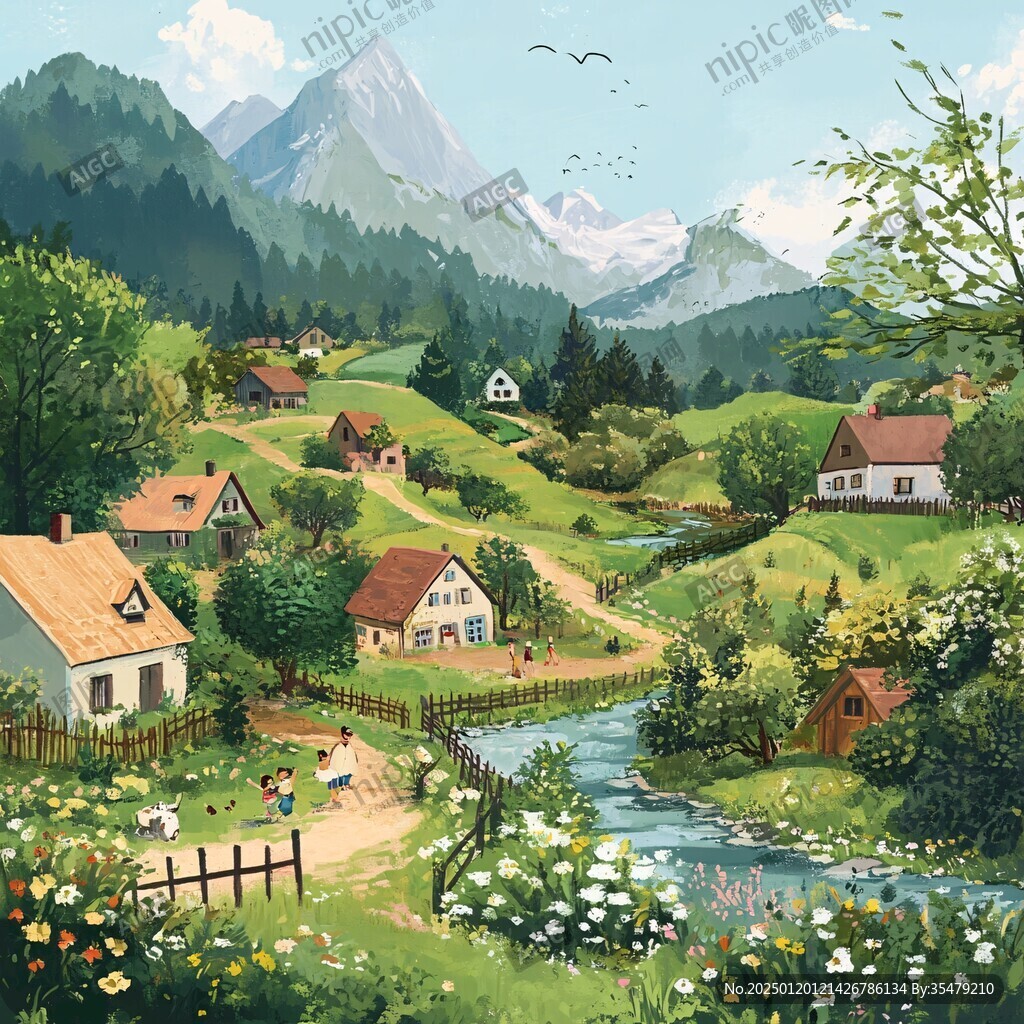 乡村场景插画