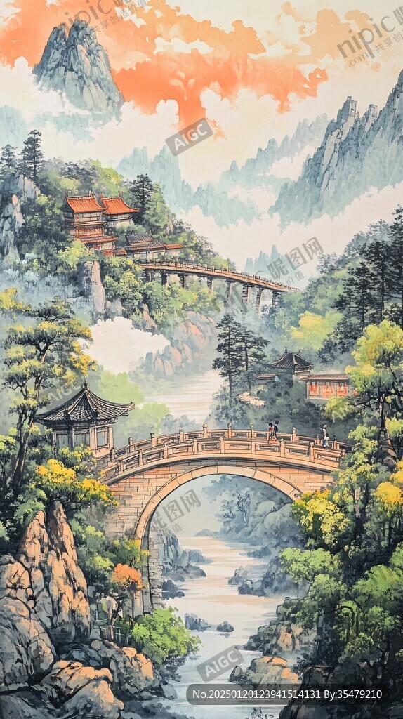 高清彩色客厅山水