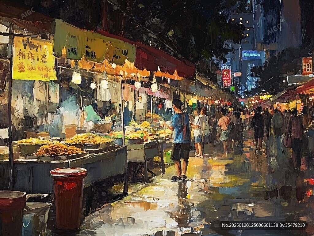 手绘夜市场景
