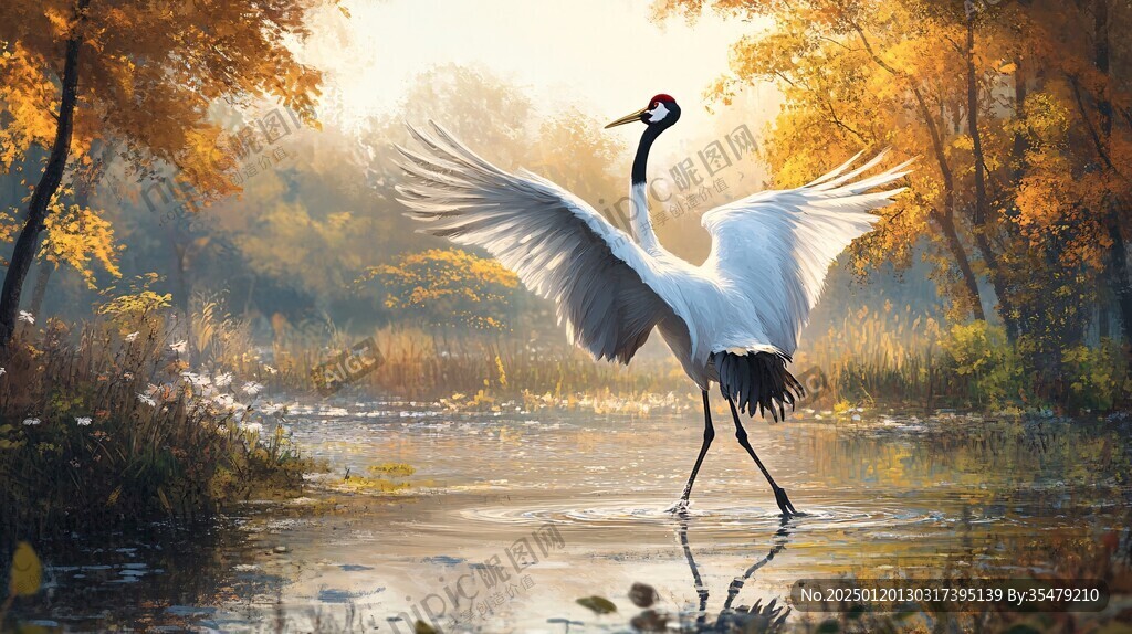 唯美仙鹤风景插画