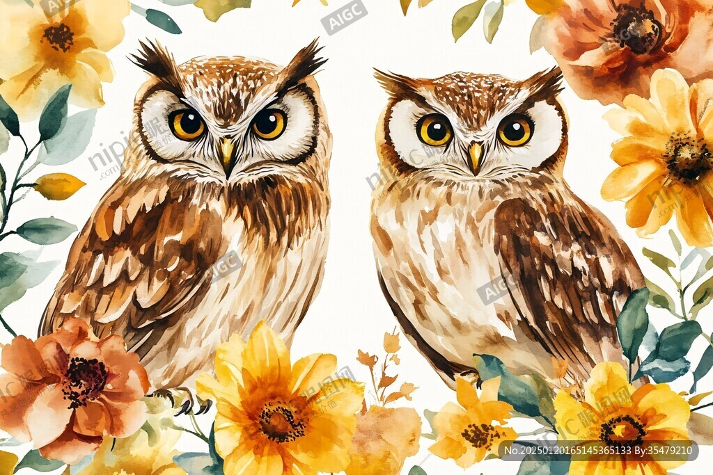 欧美手绘动物花鸟